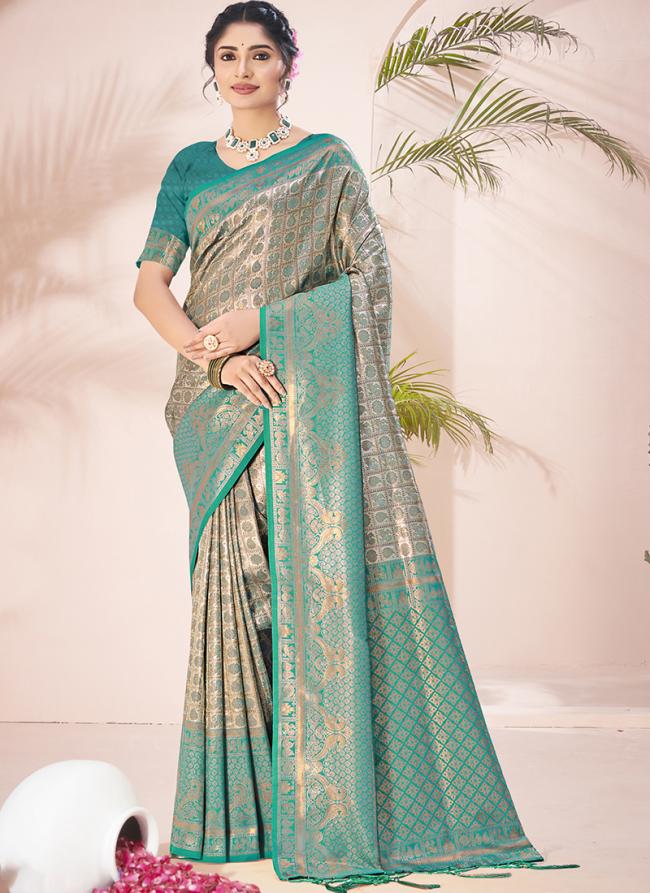 Silk Sky Blue Festival Wear Weaving Saree